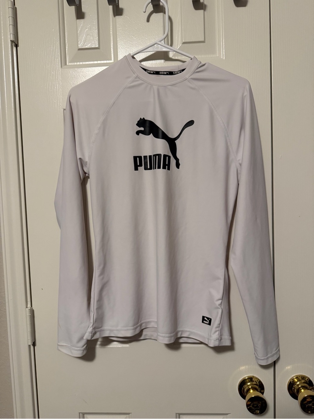 Puma White Swim Long Sleeve Top with Black Logo Trim